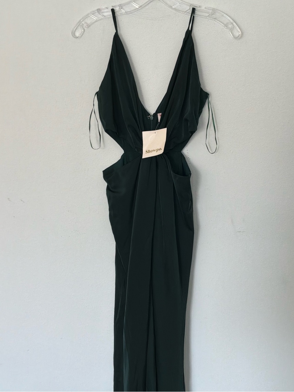 Showpo Simple Twist Of Fate Emerald Satin Maxi Dress NWT Size US 4 AU 8